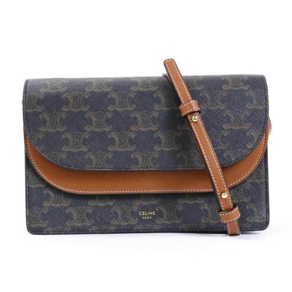Celine shoulder canvas wallet Triomphe bag brown coated - Picture 2 of 4